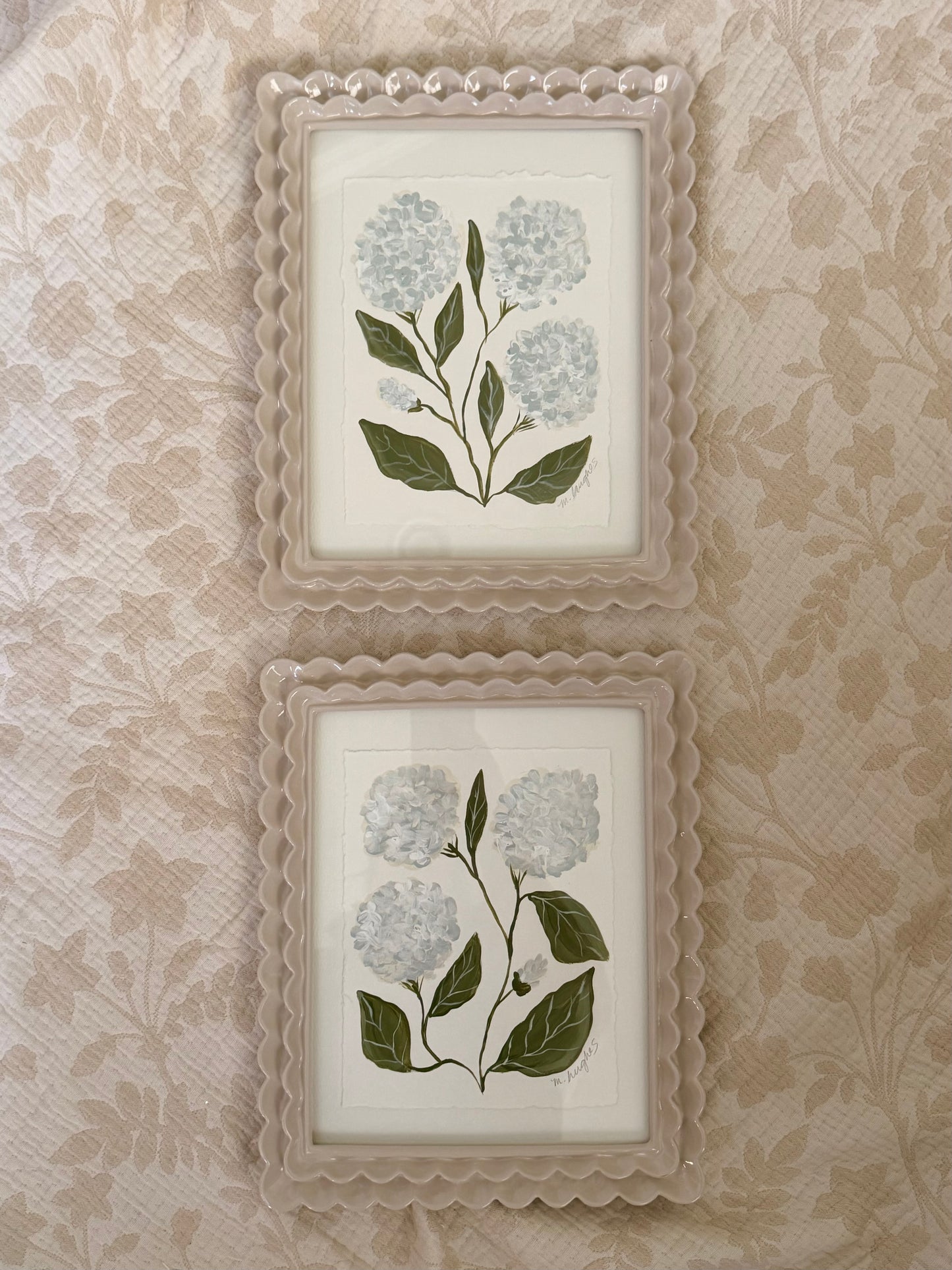 Blue Hydrangeas in Scalloped Frames