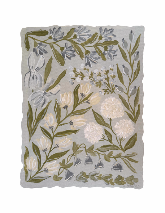 Blue Floral Collage Print