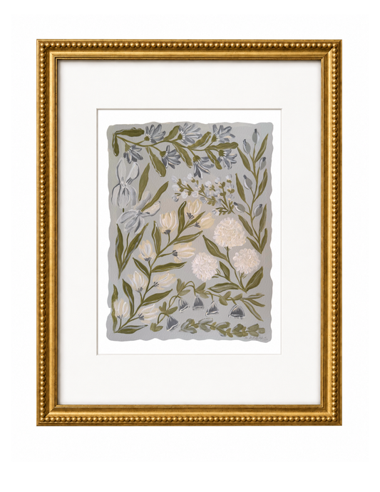 Blue Floral Collage Print