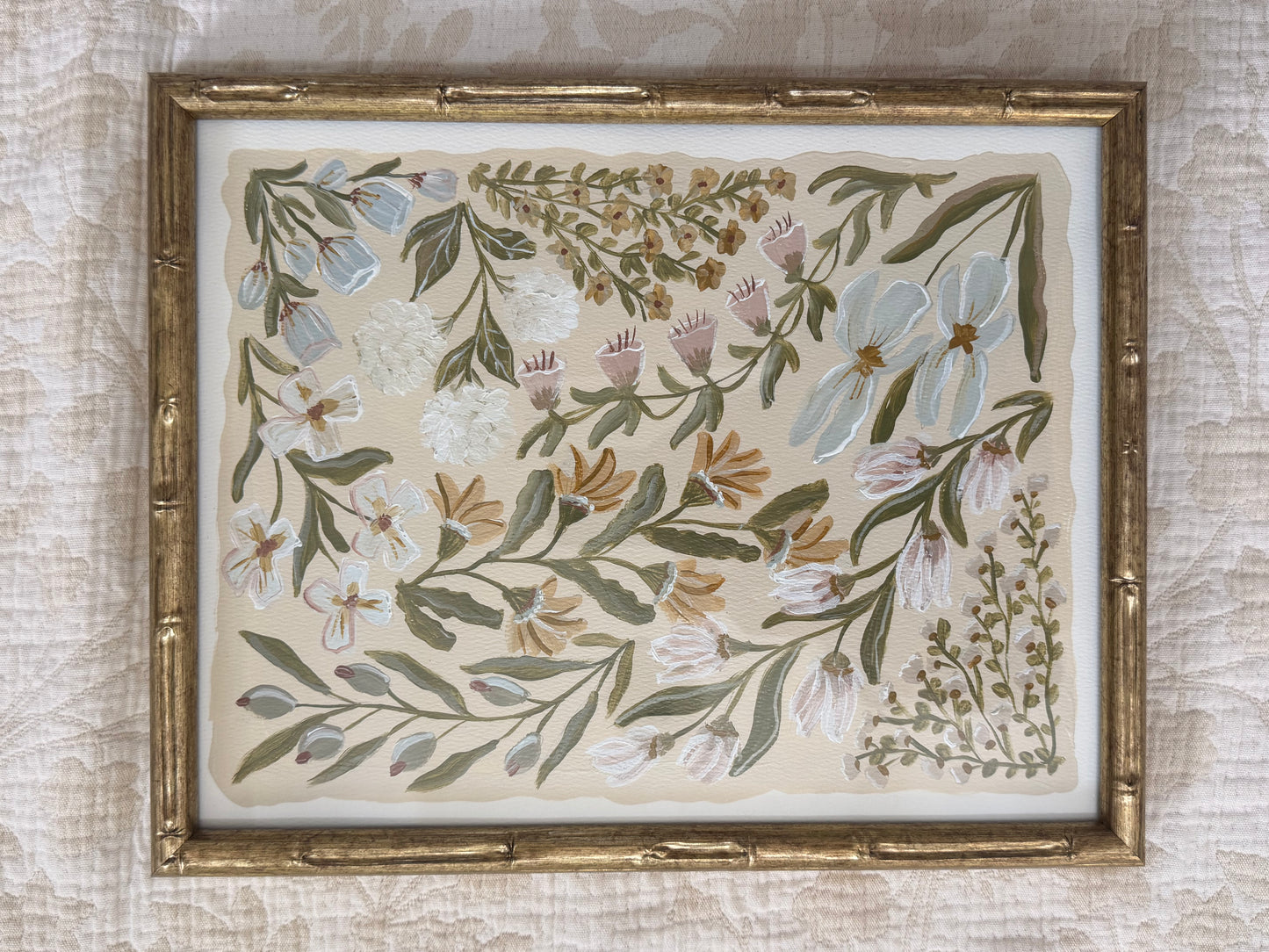 Floral Collage in Bamboo Frame